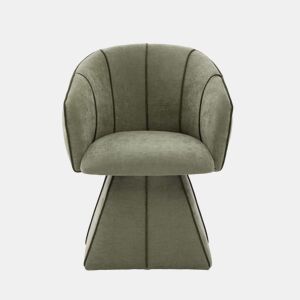 Cadeirão giratório individual em chenille - ergonómico, encosto alto, ideal para quarto e sala - verde-azeitona