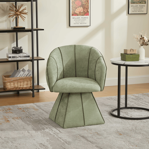 Cadeirão giratório individual em chenille - ergonómico, encosto alto, ideal para quarto e sala - verde-azeitona