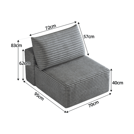 Sofá relax 70 x 95 x 83 cm - 1 lugar, estofado em veludo - Cinzento Sofá relax 70 x 95 x 83 cm - 1 lugar, estofado em veludo - Cinzento
