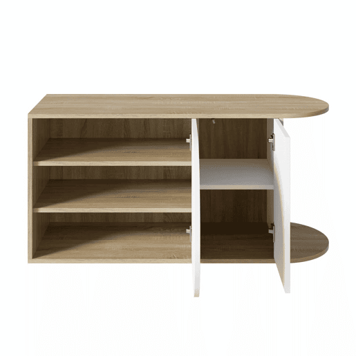 Armário para sapatos 104 x 37 x 50 cm - estilo francês, acabamento brilhante, armário para sapatos com 1 porta semicircular, 1 porta retangular e gancho lateral - branco e madeira natural Armário para sapatos 104 x 37 x 50 cm - estilo francês, acabamento brilhante, armário para sapatos com 1 porta semicircular, 1 porta retangular e gancho lateral - branco e madeira natural