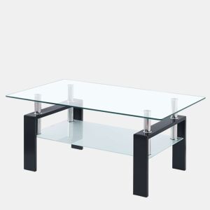 Mesa de centro 100 x 60 x 44 cm - Vidro temperado transparente para sala de estar - Transparente