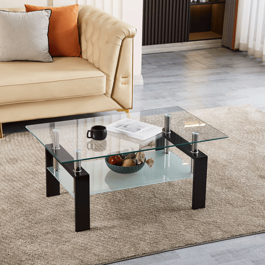 Mesa de centro 100 x 60 x 44 cm - Vidro temperado transparente para sala de estar - Transparente Mesa de centro 100 x 60 x 44 cm - Vidro temperado transparente para sala de estar - Transparente