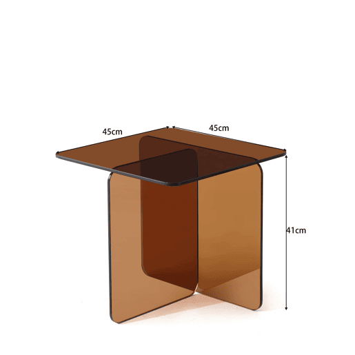 Mesa auxiliar de vidro de 45 cm - Vidro temperado curvo transparente, mesa de sofá - Castanho Mesa auxiliar de vidro de 45 cm - Vidro temperado curvo transparente, mesa de sofá - Castanho