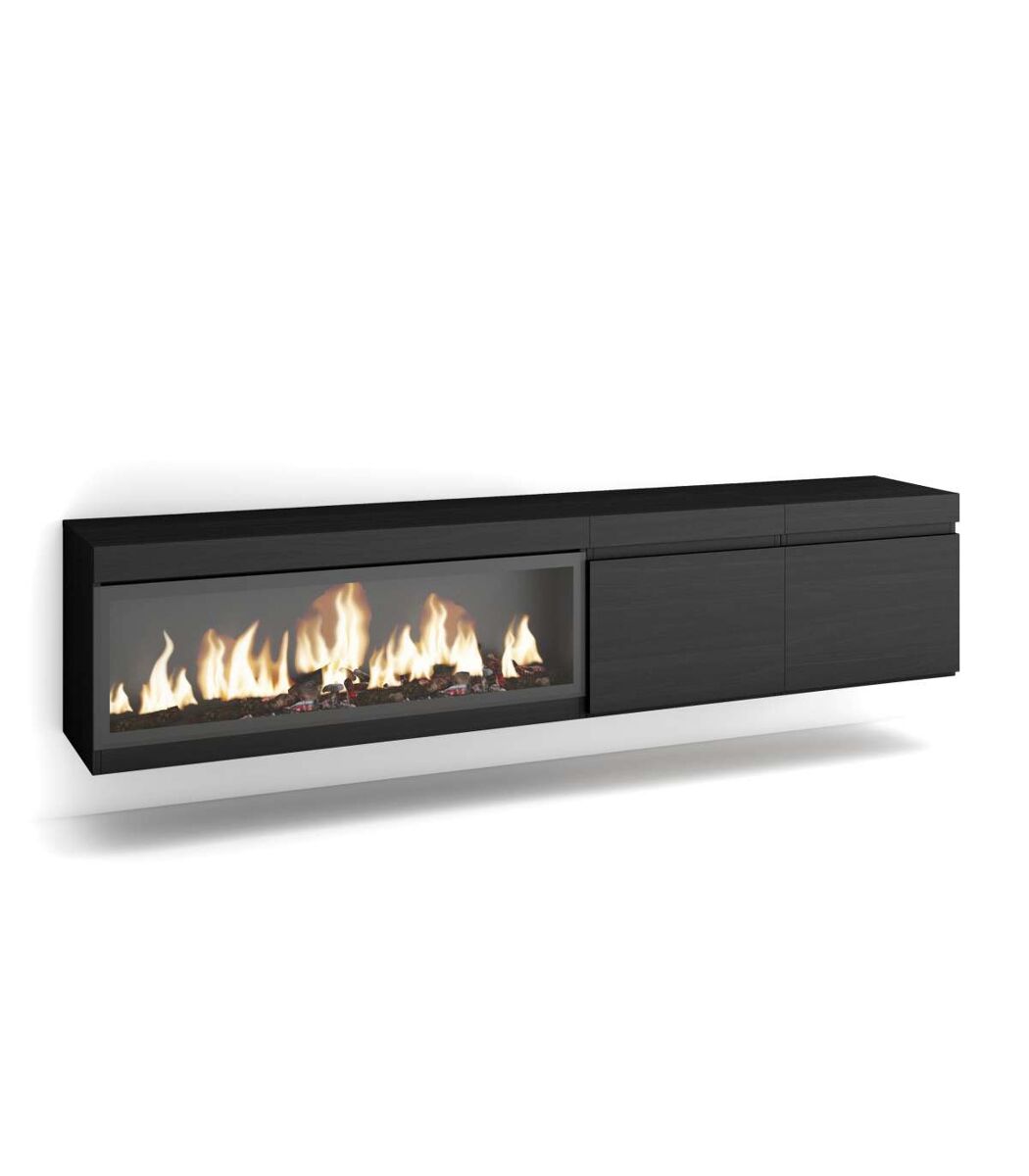 mueble tv istan-01 suspendido con chimenea y luces led
