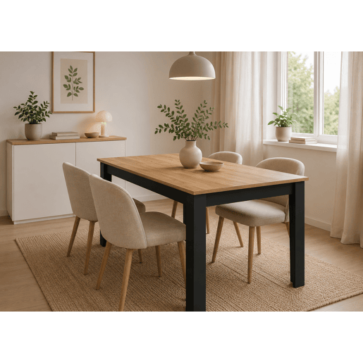 Mesa de jantar 80 × 120 cm, com painel para móveis com revestimento de PVC, acabamento carvalho artesanalpreto. Mesa de jantar 80 × 120 cm, com painel para móveis com revestimento de PVC, acabamento carvalho artesanalpreto.