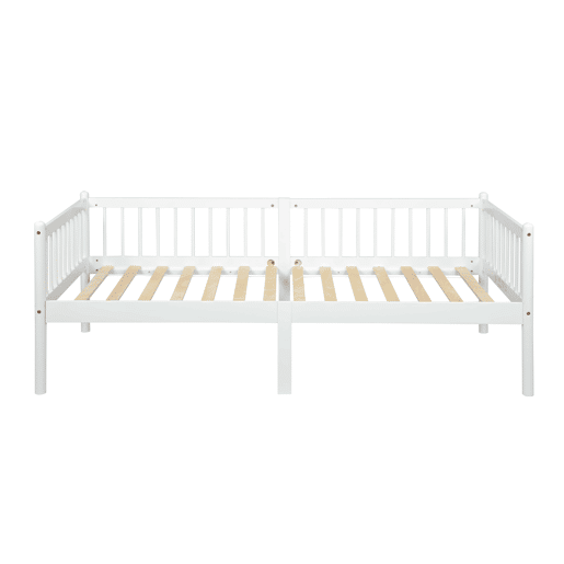 Cama embutida 90x200 cm - madeira de pinho com grades em 3 lados e 14 ripas de suporte - branco Cama embutida 90x200 cm - madeira de pinho com grades em 3 lados e 14 ripas de suporte - branco