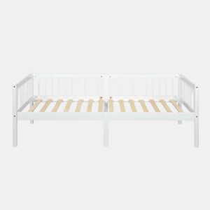 Cama embutida 90x200 cm - madeira de pinho com grades em 3 lados e 14 ripas de suporte - branco
