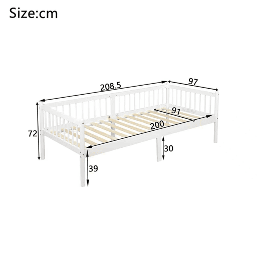 Cama embutida 90x200 cm - madeira de pinho com grades em 3 lados e 14 ripas de suporte - branco Cama embutida 90x200 cm - madeira de pinho com grades em 3 lados e 14 ripas de suporte - branco