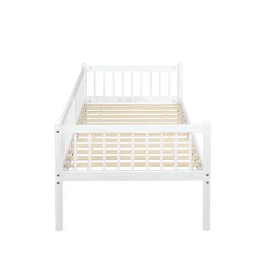 Cama embutida 90x200 cm - madeira de pinho com grades em 3 lados e 14 ripas de suporte - branco Cama embutida 90x200 cm - madeira de pinho com grades em 3 lados e 14 ripas de suporte - branco