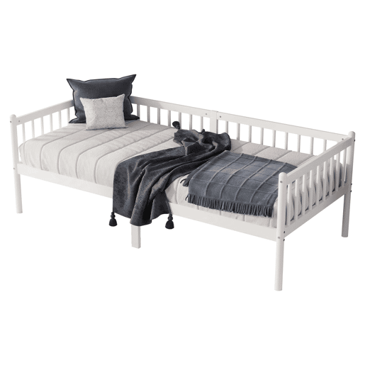 Cama embutida 90x200 cm - madeira de pinho com grades em 3 lados e 14 ripas de suporte - branco Cama embutida 90x200 cm - madeira de pinho com grades em 3 lados e 14 ripas de suporte - branco