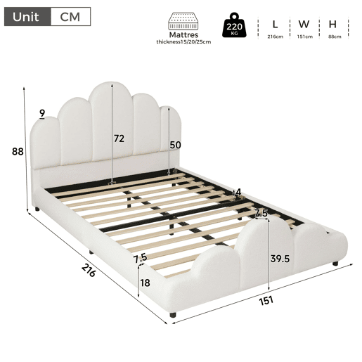 Cama infantil 140 x 200 cm u2014 estofada, com cabeceira almofadada e cantos arredondados u2014 bege