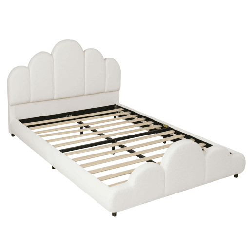 Cama infantil 140 x 200 cm u2014 estofada, com cabeceira almofadada e cantos arredondados u2014 bege