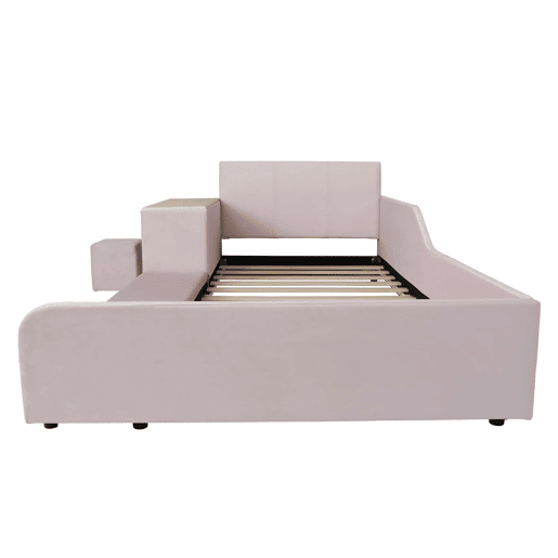 Cama infantil 90 x 200 cm u2014 com secretária e banco, cabeceira estofada com tecido macio, prateleira de arrumação e base de madeira u2014 Rosa Cama infantil 90 x 200 cm u2014 com secretária e banco, cabeceira estofada com tecido macio, prateleira de arrumação e base de madeira u2014 Rosa