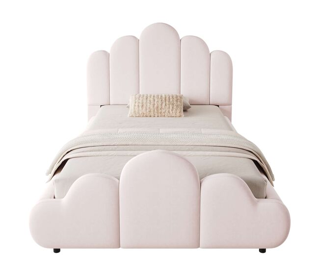 Cama individual 90x200 cm - tapizada con cabecero acolchado y esquinas redondeadas - rosa