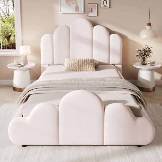 Cama individual 90x200 cm - estofada, com cabeceira acolchoada e cantos arredondados - rosa Cama individual 90x200 cm - estofada, com cabeceira acolchoada e cantos arredondados - rosa