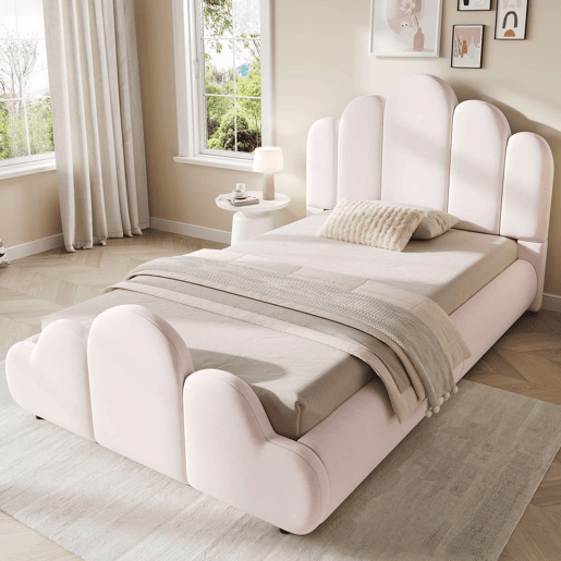 Cama individual 90x200 cm - estofada, com cabeceira acolchoada e cantos arredondados - rosa Cama individual 90x200 cm - estofada, com cabeceira acolchoada e cantos arredondados - rosa