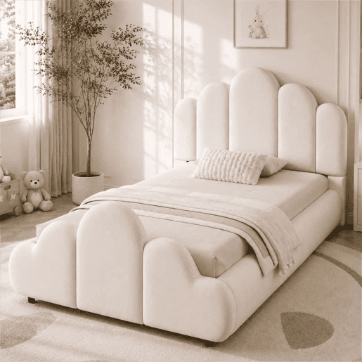 Cama individual 90x200 cm - estofada, com cabeceira acolchoada e cantos arredondados - rosa Cama individual 90x200 cm - estofada, com cabeceira acolchoada e cantos arredondados - rosa