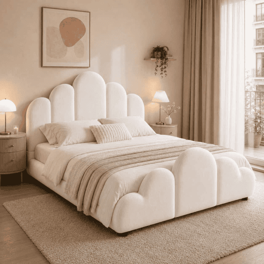 Cama infantil estofada 140x200 cm - cabeceira acolchoada, cantos arredondados, veludo - bege