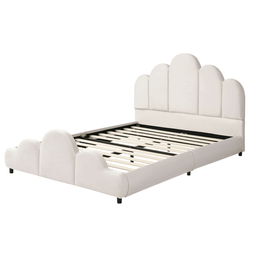 Cama infantil estofada 140x200 cm - cabeceira acolchoada, cantos arredondados, veludo - bege