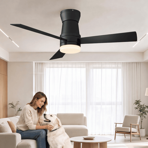 Ventilador teto preto 42 polegadas luz, 3 pás motor DC silencioso montagem baixa Ventilador teto preto 42 polegadas luz, 3 pás motor DC silencioso montagem baixa
