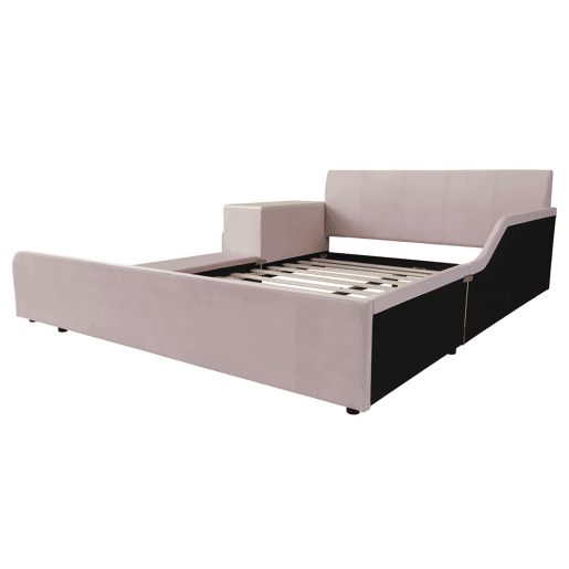 Cama infantil 140 x 200 cm u2014 cama estofada com secretária e banco, prateleira de arrumação, cabeceira macia e base de madeira u2014 rosa Cama infantil 140 x 200 cm u2014 cama estofada com secretária e banco, prateleira de arrumação, cabeceira macia e base de madeira u2014 rosa