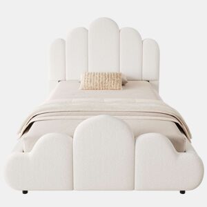 Cama individual 90x200 cm - Cabeceira estofada, cantos arredondados, estilo bouclé - Bege