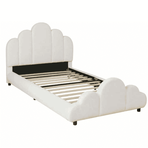 Cama individual 90x200 cm - Cabeceira estofada, cantos arredondados, estilo bouclé - Bege Cama individual 90x200 cm - Cabeceira estofada, cantos arredondados, estilo bouclé - Bege