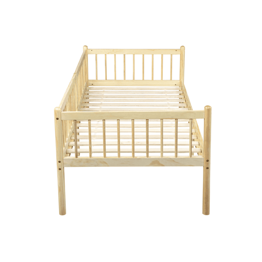 Cama-cesto 90x200 cm - Sofá-cama em madeira de pinho com grades em 3 lados e 14 ripas - Natural