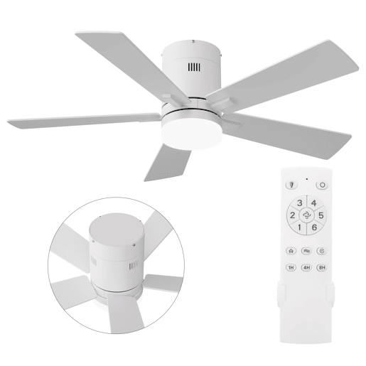 Ventilador teto branco 42 polegadas luz, 5 pás motor DC silencioso montagem baixa Ventilador teto branco 42 polegadas luz, 5 pás motor DC silencioso montagem baixa