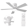 Ventilador teto branco 42 polegadas luz, 5 pás motor DC silencioso montagem baixa