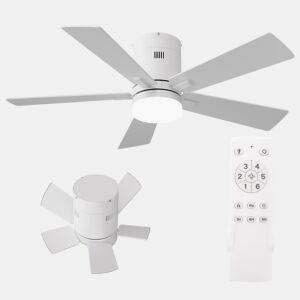 Ventilador teto branco 42 polegadas luz, 5 pás motor DC silencioso montagem baixa