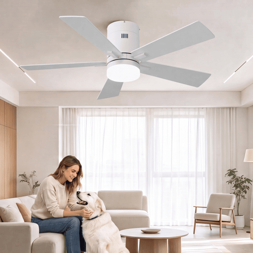 Ventilador teto branco 42 polegadas luz, 5 pás motor DC silencioso montagem baixa Ventilador teto branco 42 polegadas luz, 5 pás motor DC silencioso montagem baixa