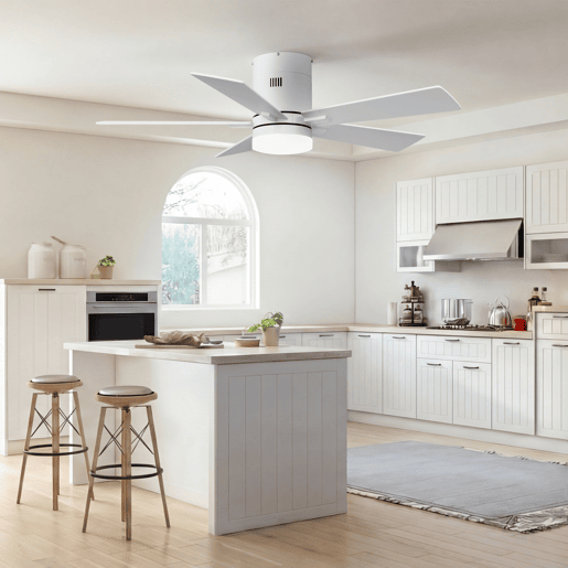 Ventilador teto branco 42 polegadas luz, 5 pás motor DC silencioso montagem baixa Ventilador teto branco 42 polegadas luz, 5 pás motor DC silencioso montagem baixa