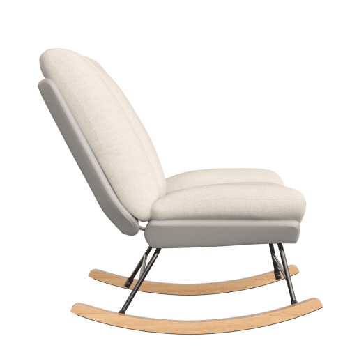 Poltrona de baloiço bicolor bege e cinzenta, com encosto ajustável em 5 posições, tecido técnico e linho, fixação em velcro e design ergonómico