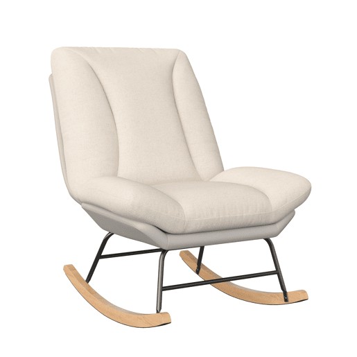 Poltrona de baloiço bicolor bege e cinzenta, com encosto ajustável em 5 posições, tecido técnico e linho, fixação em velcro e design ergonómico