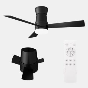 Ventilador teto preto 52 polegadas luz, 3 pás motor DC silencioso montagem baixa