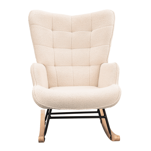 Poltrona de baloiço em tecido teddy branco-creme, design moderno e acolhedor para sala de estar ou quarto Poltrona de baloiço em tecido teddy branco-creme, design moderno e acolhedor para sala de estar ou quarto