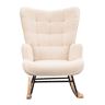 Poltrona de baloiço em tecido teddy branco-creme, design moderno e acolhedor para sala de estar ou quarto