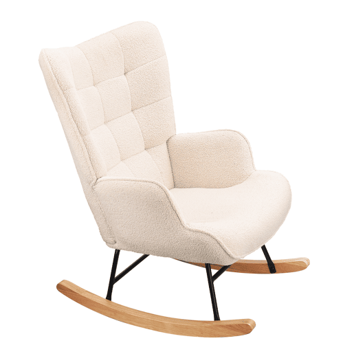Poltrona de baloiço em tecido teddy branco-creme, design moderno e acolhedor para sala de estar ou quarto Poltrona de baloiço em tecido teddy branco-creme, design moderno e acolhedor para sala de estar ou quarto