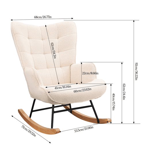 Poltrona de baloiço em tecido teddy branco-creme, design moderno e acolhedor para sala de estar ou quarto Poltrona de baloiço em tecido teddy branco-creme, design moderno e acolhedor para sala de estar ou quarto