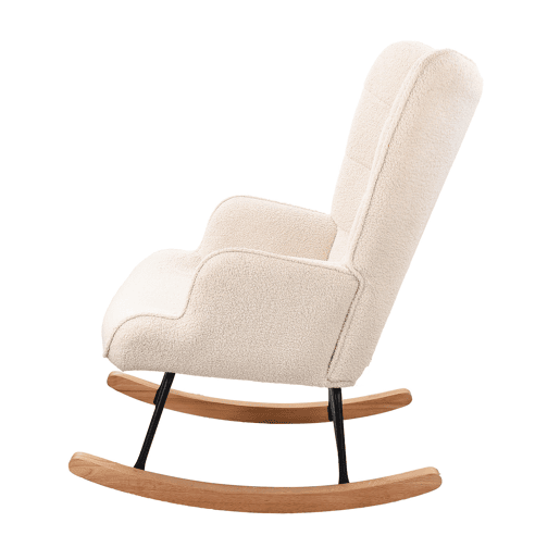 Poltrona de baloiço em tecido teddy branco-creme, design moderno e acolhedor para sala de estar ou quarto Poltrona de baloiço em tecido teddy branco-creme, design moderno e acolhedor para sala de estar ou quarto