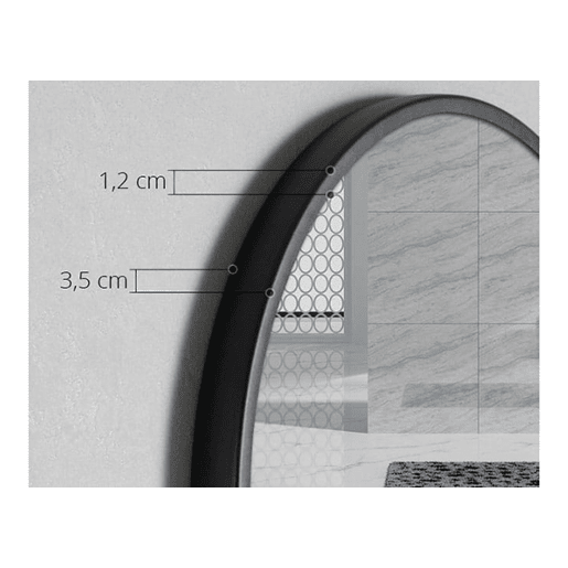 Espelho de parede redondo Ø70 cm com prateleira, moldura preta Espelho de parede redondo Ø70 cm com prateleira, moldura preta