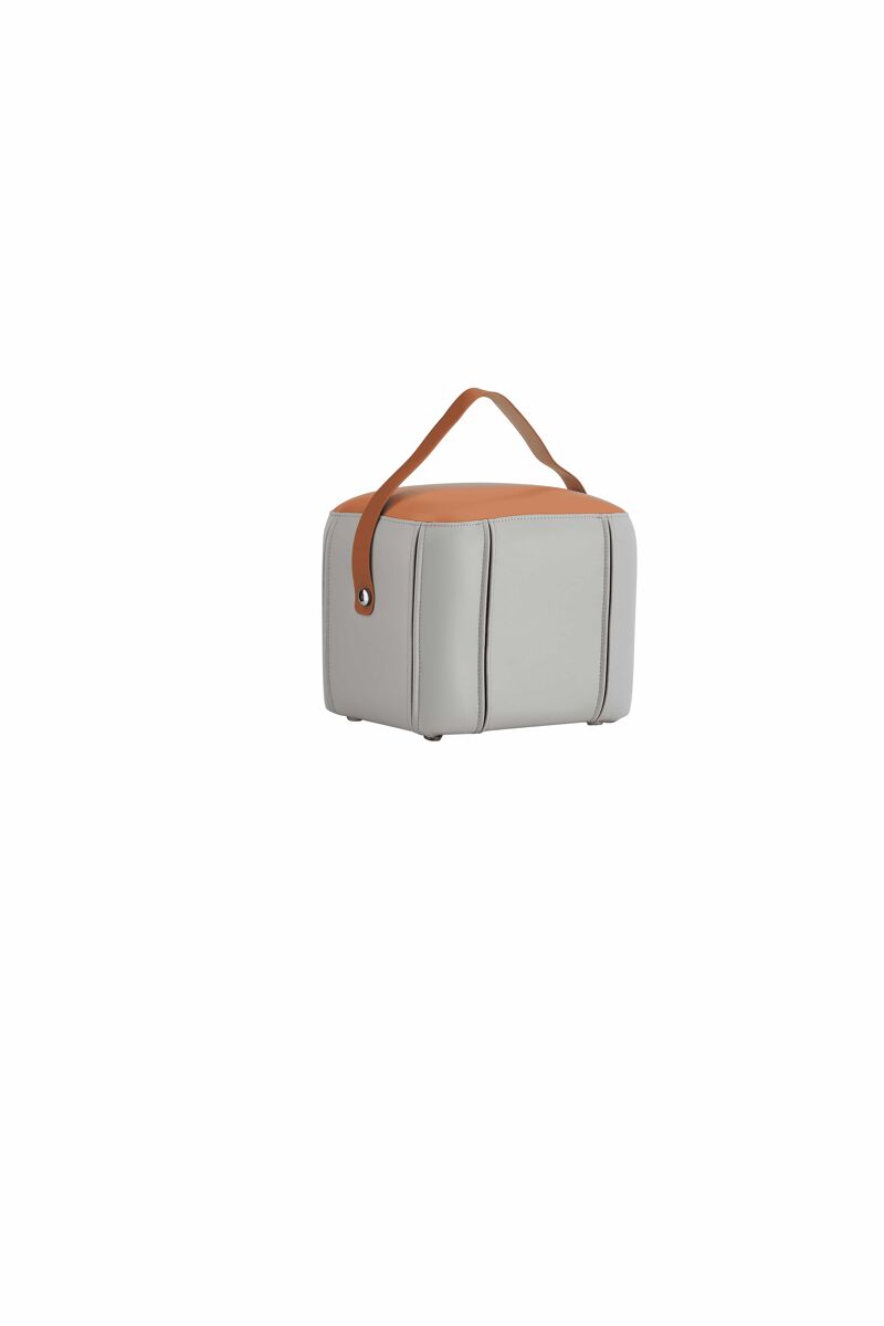 Taburete otomano 31,5x24x29 cm - acolchado con asa de piel pu, multifuncional para salón y dormitorio - gris