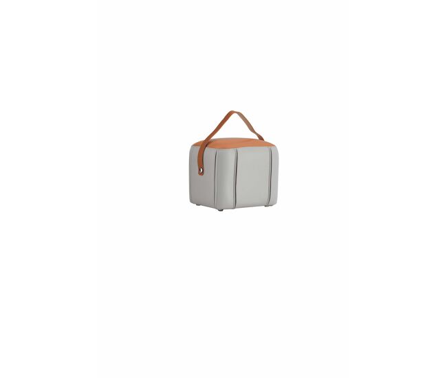 Taburete otomano 31,5x24x29 cm - acolchado con asa de piel pu, multifuncional para salón y dormitorio - gris