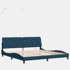 Estrutura de Cama de casal moderno com LED sem colchão 200x200 cm veludo azul