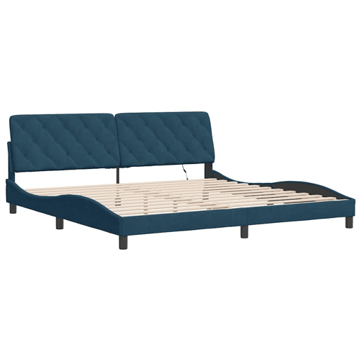 Estrutura de Cama de casal moderno com LED sem colchão 200x200 cm veludo azul Estrutura de Cama de casal moderno com LED sem colchão 200x200 cm veludo azul