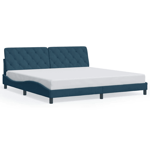 Estrutura de Cama de casal moderno com LED sem colchão 200x200 cm veludo azul Estrutura de Cama de casal moderno com LED sem colchão 200x200 cm veludo azul