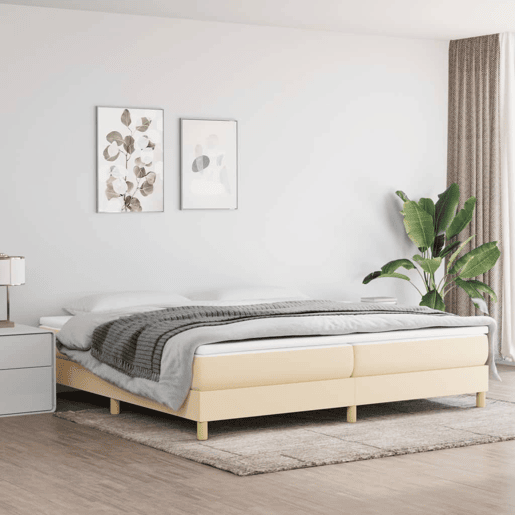 Estrutura de Cama de casal moderno com molas 200x200 cm tecido cor creme Estrutura de Cama de casal moderno com molas 200x200 cm tecido cor creme