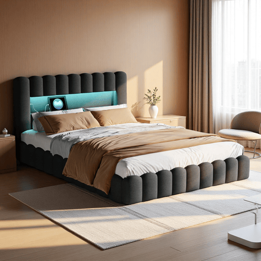 Cama estofada 140x200 cm, cama com estrado hidráulico, cama com estrado de ripas, candeeiro de leitura com porta de carregamento USB e iluminação LED, cama com baú, cama de casal, cama juvenil (cinza) Cama estofada 140x200 cm, cama com estrado hidráulico, cama com estrado de ripas, candeeiro de leitura com porta de carregamento USB e iluminação LED, cama com baú, cama de casal, cama juvenil (cinza)