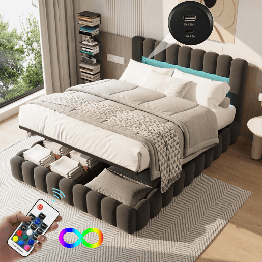 Cama estofada 140x200 cm, cama com estrado hidráulico, cama com estrado de ripas, candeeiro de leitura com porta de carregamento USB e iluminação LED, cama com baú, cama de casal, cama juvenil (cinza) Cama estofada 140x200 cm, cama com estrado hidráulico, cama com estrado de ripas, candeeiro de leitura com porta de carregamento USB e iluminação LED, cama com baú, cama de casal, cama juvenil (cinza)